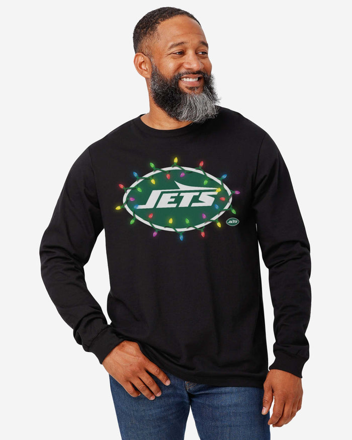 New York Jets Primary Logo Holiday Lights Long Sleeve T-Shirt FOCO - FOCO.com