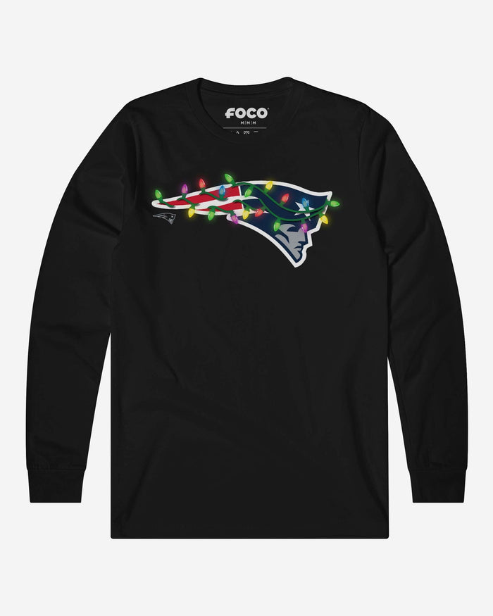 New England Patriots Primary Logo Holiday Lights Long Sleeve T-Shirt FOCO S - FOCO.com