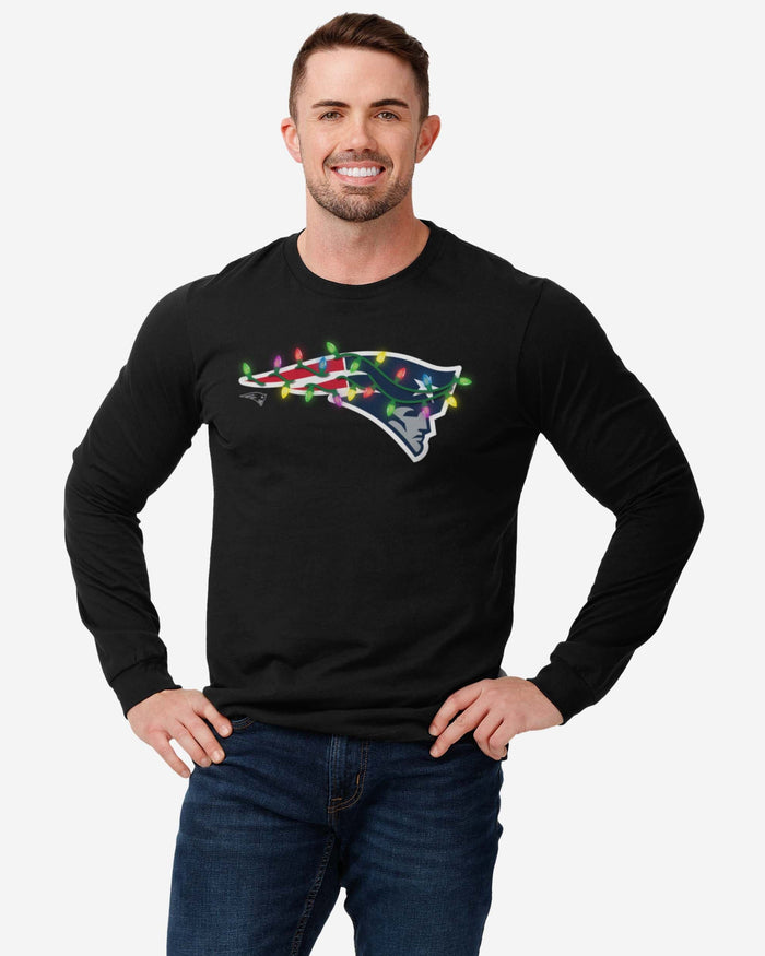 New England Patriots Primary Logo Holiday Lights Long Sleeve T-Shirt FOCO - FOCO.com