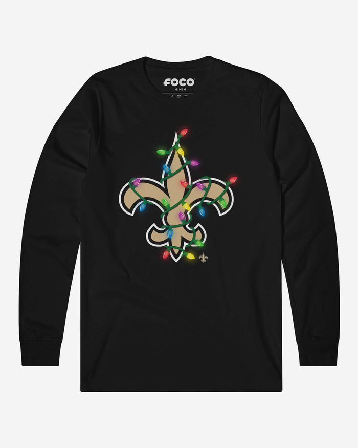 New Orleans Saints Primary Logo Holiday Lights Long Sleeve T-Shirt FOCO S - FOCO.com