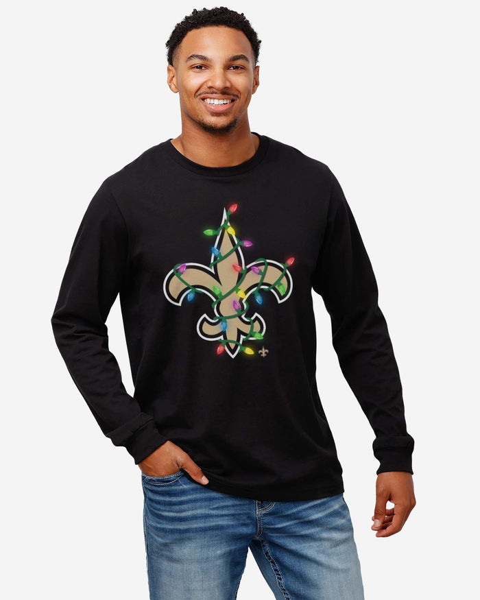 New Orleans Saints Primary Logo Holiday Lights Long Sleeve T-Shirt FOCO - FOCO.com