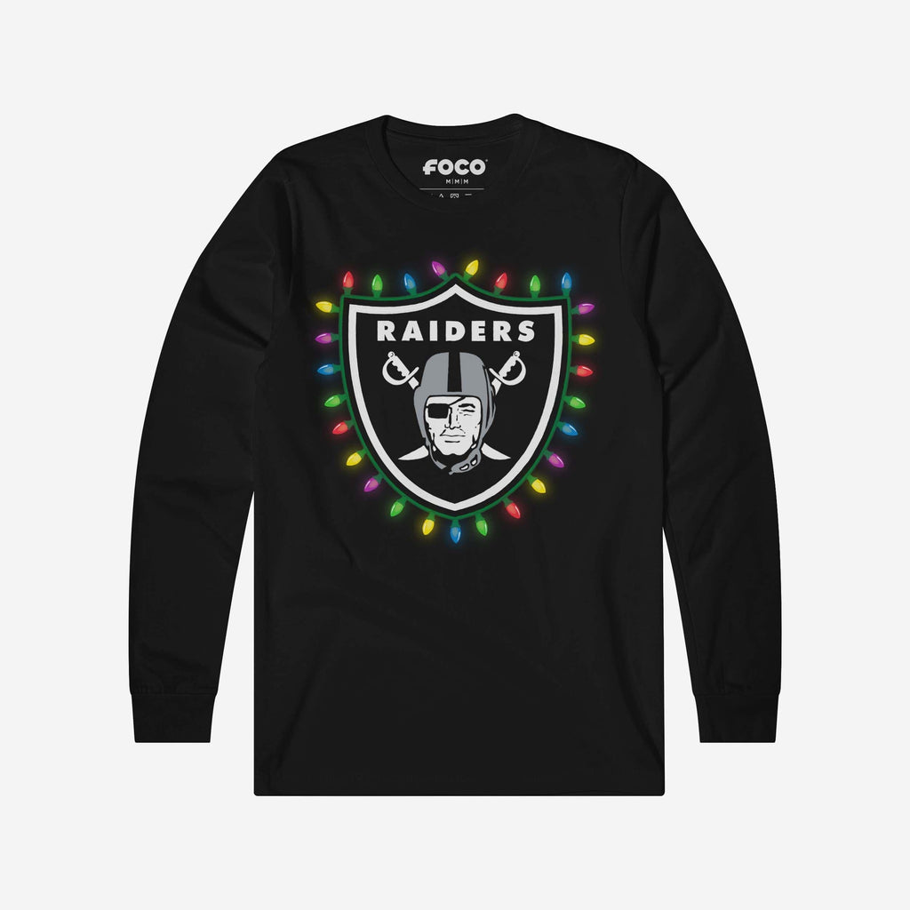 Las Vegas Raiders Primary Logo Holiday Lights Long Sleeve T-Shirt FOCO S - FOCO.com