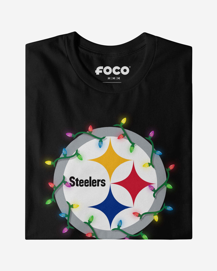 Pittsburgh Steelers Primary Logo Holiday Lights Long Sleeve T-Shirt FOCO - FOCO.com