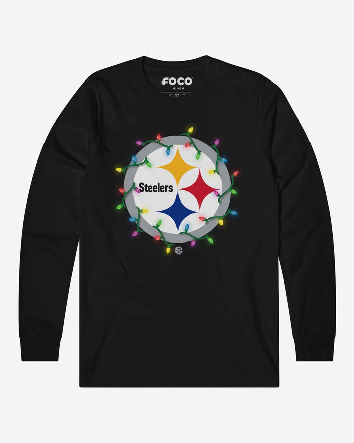 Pittsburgh Steelers Primary Logo Holiday Lights Long Sleeve T-Shirt FOCO S - FOCO.com