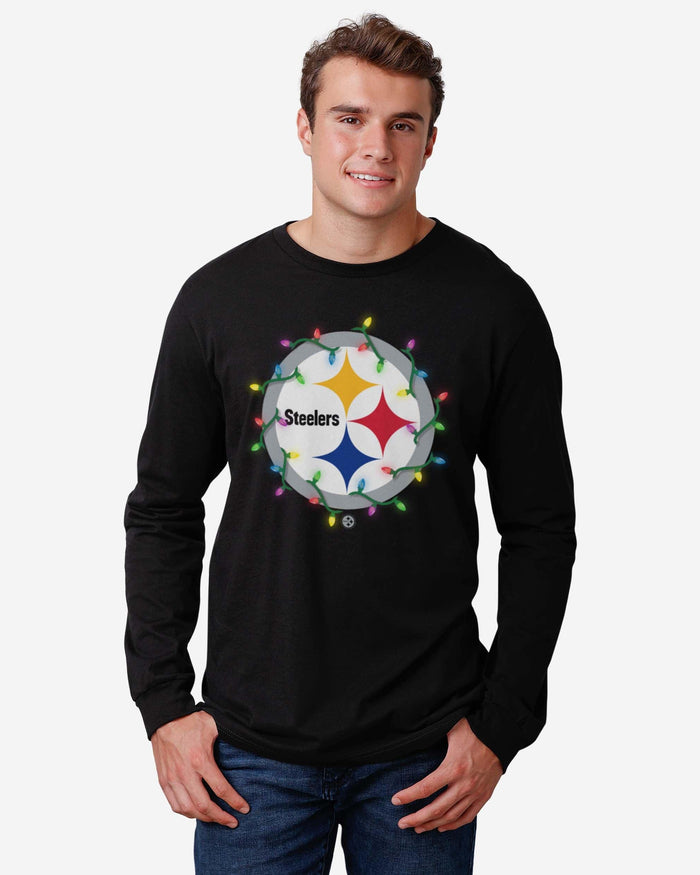 Pittsburgh Steelers Primary Logo Holiday Lights Long Sleeve T-Shirt FOCO - FOCO.com