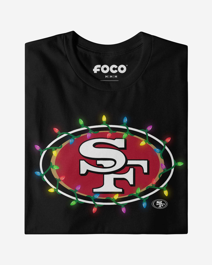 San Francisco 49ers Primary Logo Holiday Lights Long Sleeve T-Shirt FOCO - FOCO.com