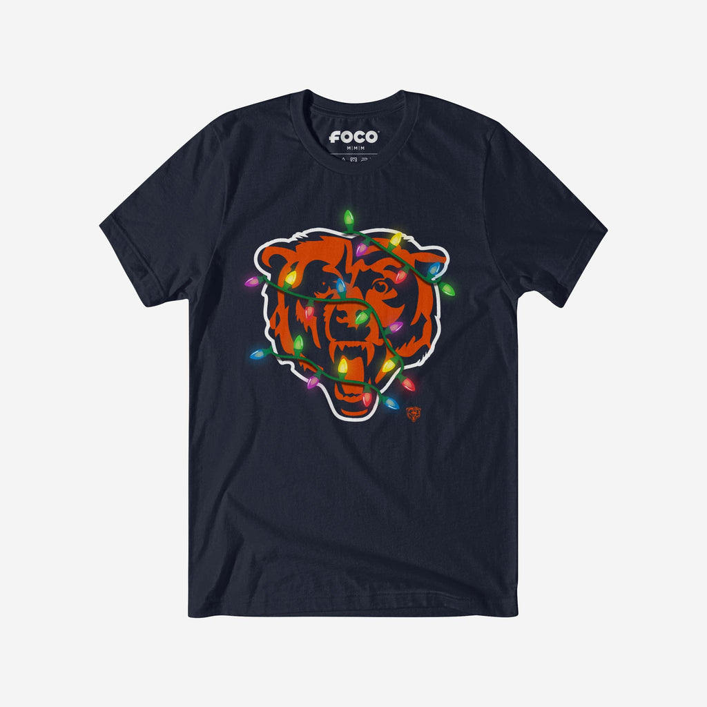 Chicago Bears Primary Logo Holiday Lights T-Shirt FOCO Navy S - FOCO.com