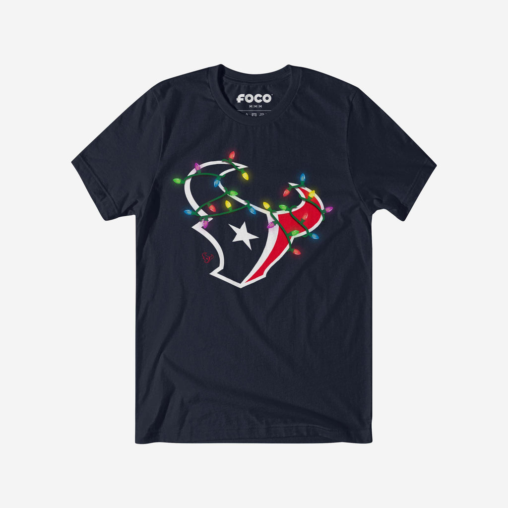 Houston Texans Primary Logo Holiday Lights T-Shirt FOCO Navy S - FOCO.com