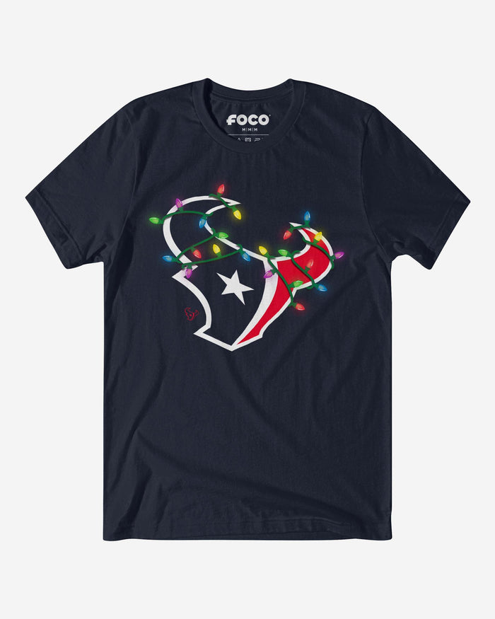 Houston Texans Primary Logo Holiday Lights T-Shirt FOCO Navy S - FOCO.com