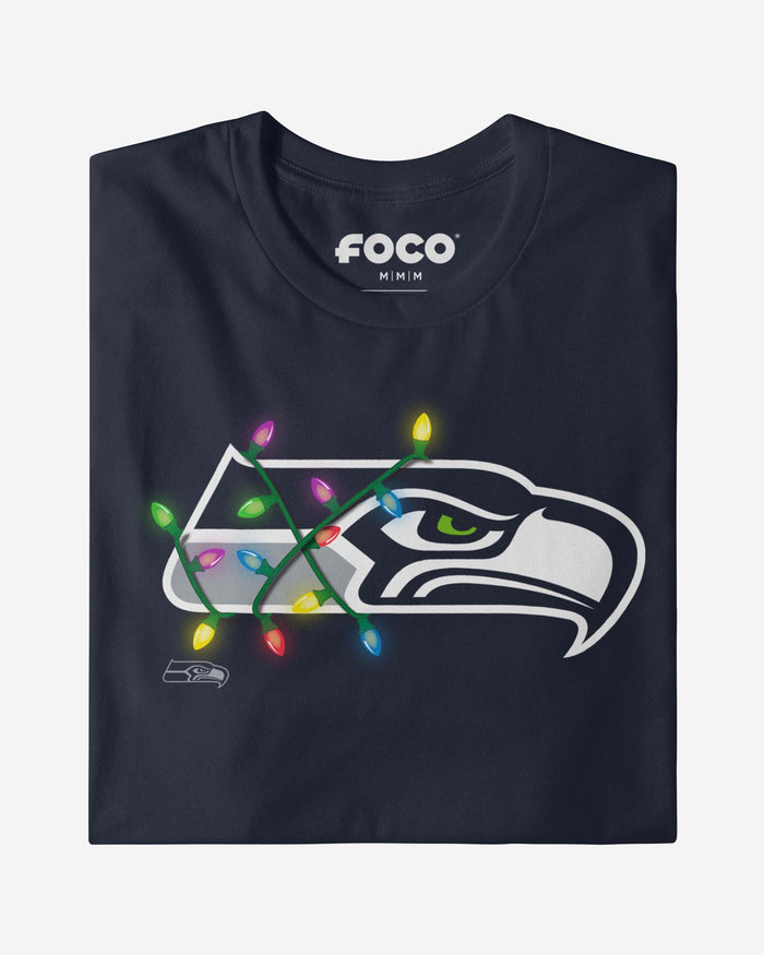 Seattle Seahawks Primary Logo Holiday Lights Long Sleeve T-Shirt