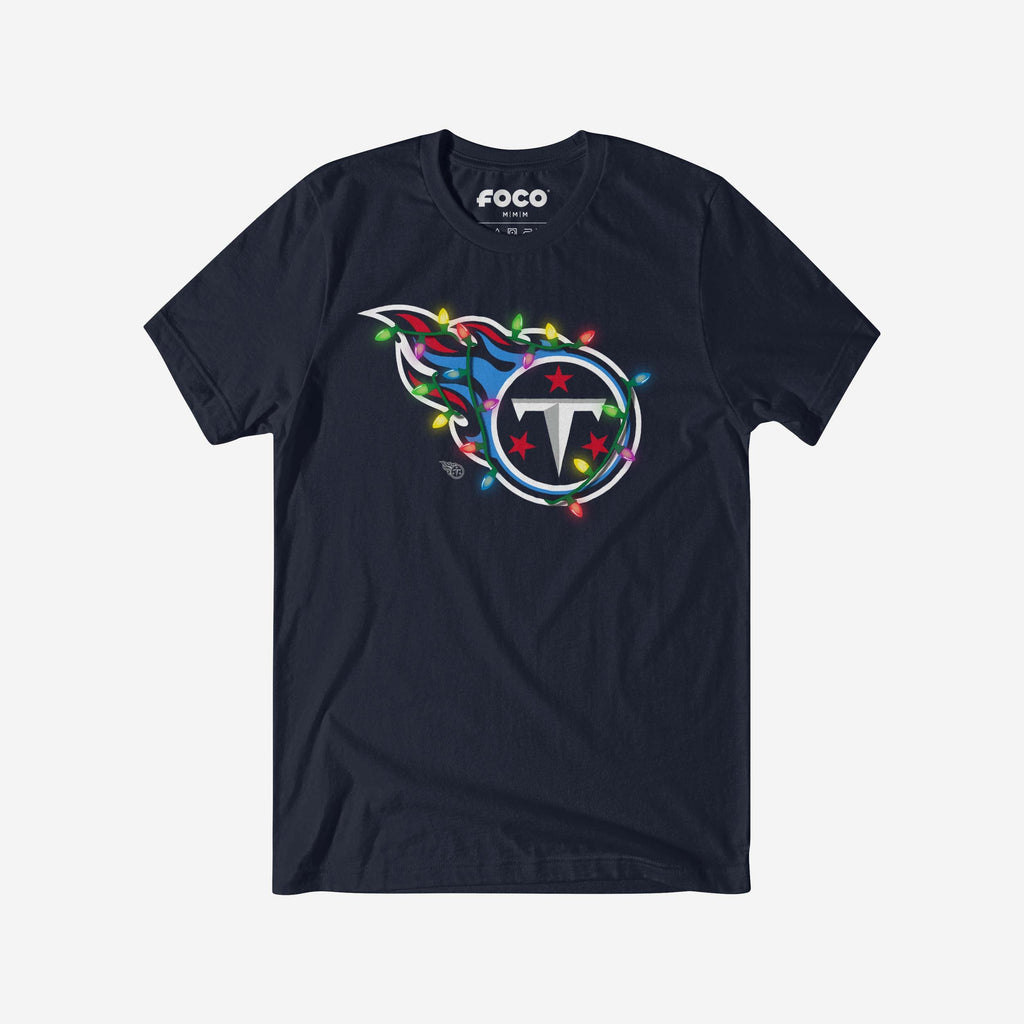 Tennessee Titans Primary Logo Holiday Lights T-Shirt FOCO Navy S - FOCO.com