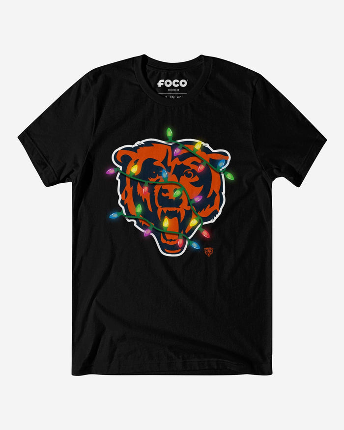 Chicago Bears Primary Logo Holiday Lights T-Shirt FOCO Black S - FOCO.com