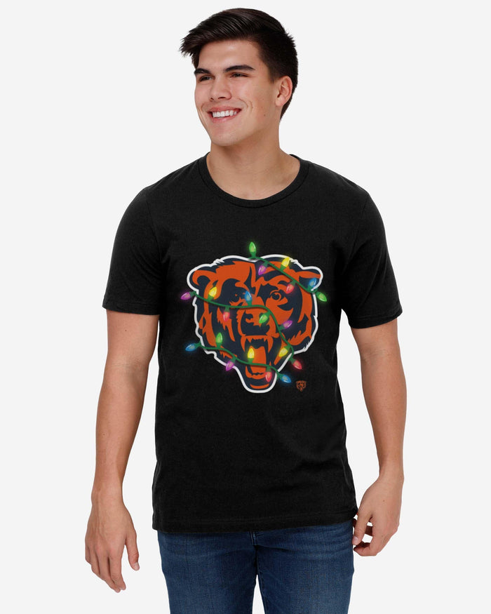 Chicago Bears Primary Logo Holiday Lights T-Shirt FOCO - FOCO.com