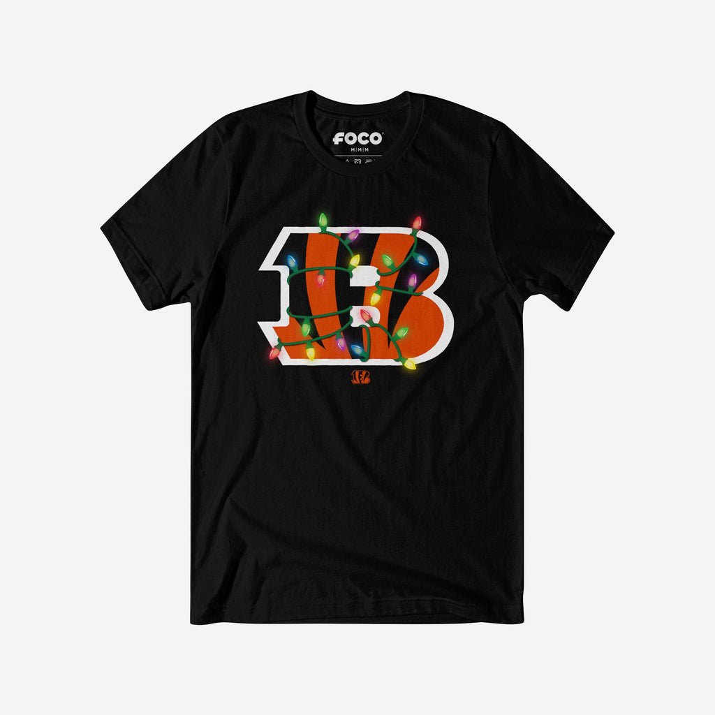 Cincinnati Bengals Primary Logo Holiday Lights T-Shirt FOCO S - FOCO.com