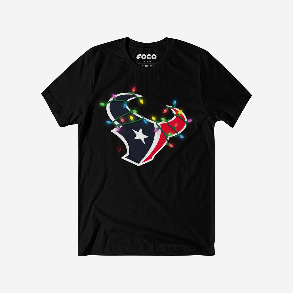 Houston Texans Primary Logo Holiday Lights T-Shirt FOCO Black S - FOCO.com