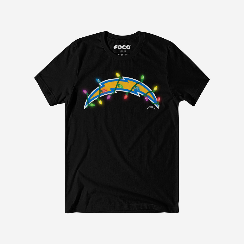 Los Angeles Chargers Primary Logo Holiday Lights T-Shirt FOCO S - FOCO.com