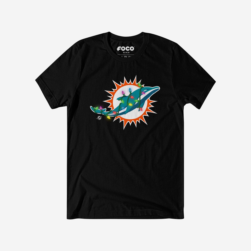 Miami Dolphins Primary Logo Holiday Lights T-Shirt FOCO S - FOCO.com