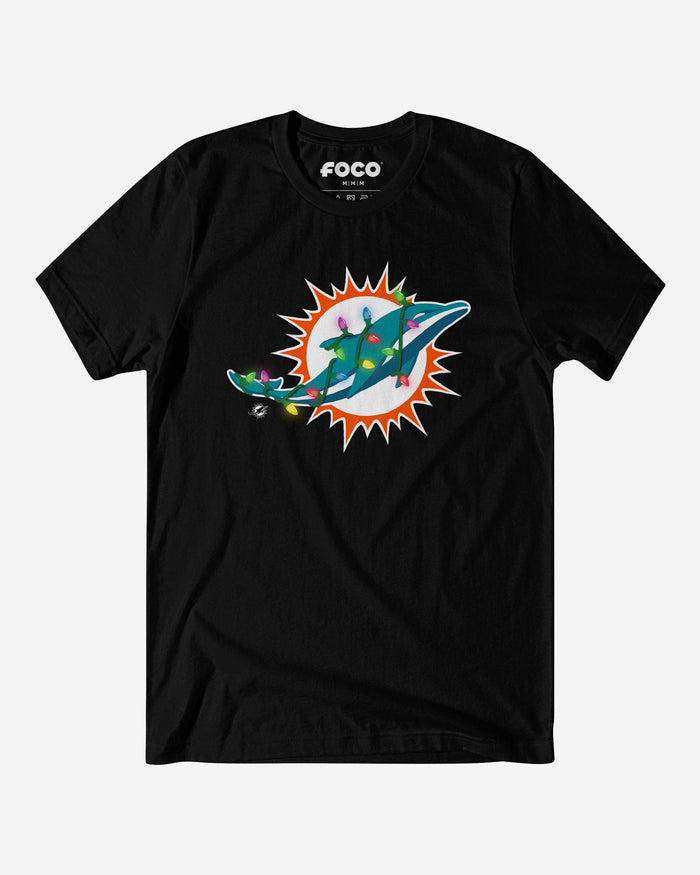 Miami Dolphins Primary Logo Holiday Lights T-Shirt FOCO S - FOCO.com