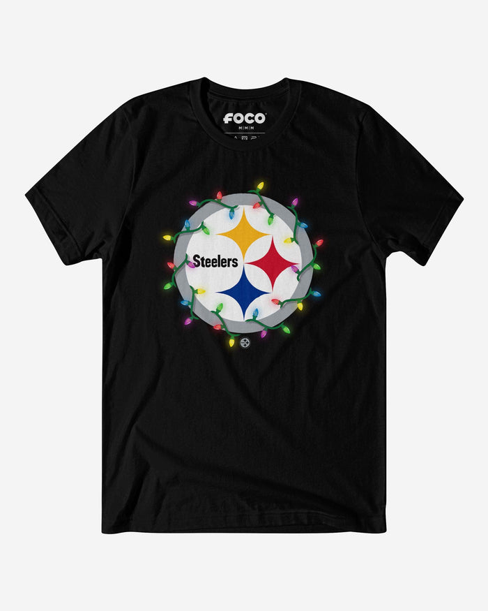 Pittsburgh Steelers Primary Logo Holiday Lights T-Shirt FOCO S - FOCO.com