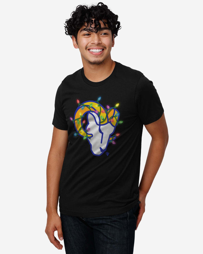 Los Angeles Rams Primary Logo Holiday Lights T-Shirt FOCO - FOCO.com