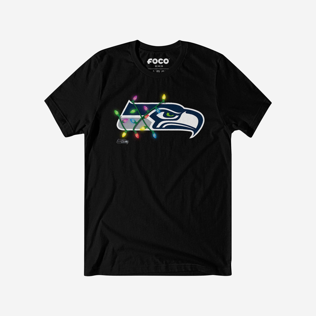 Seattle Seahawks Primary Logo Holiday Lights T-Shirt FOCO Black S - FOCO.com