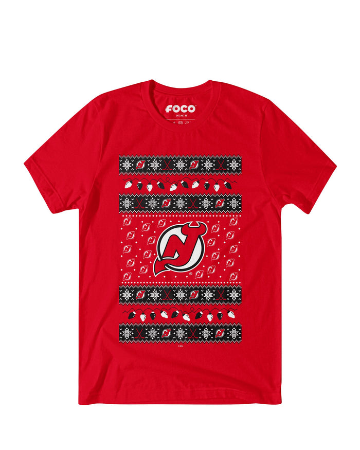 New Jersey Devils Holiday Lights Sweater T-Shirt