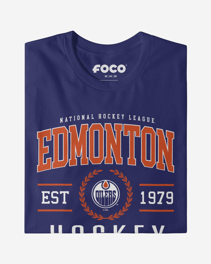 Edmonton Oilers Hockey Legacy Crest T-Shirt FOCO Team Navy S - FOCO.com