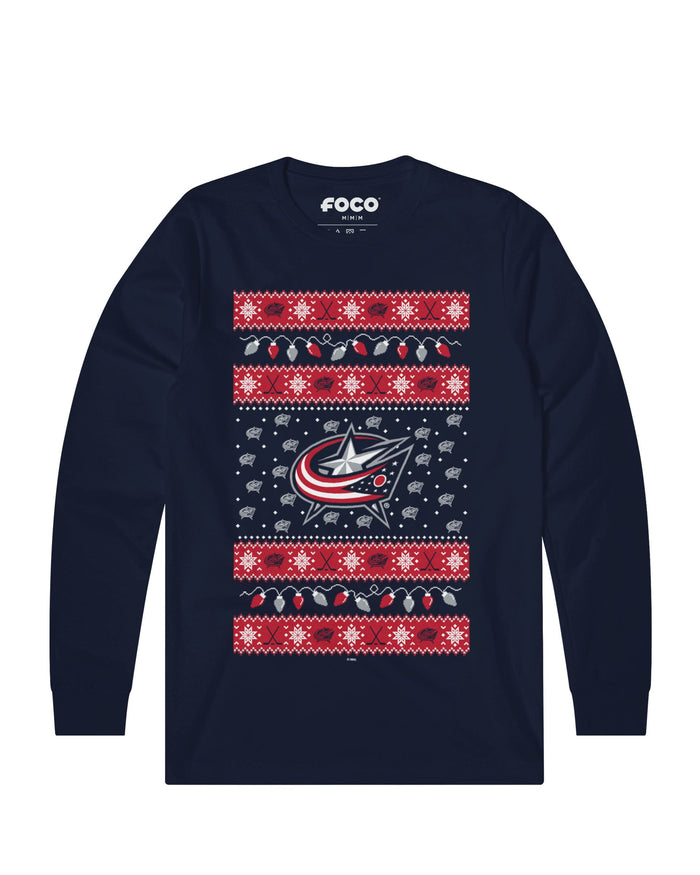 Columbus Blue Jackets Holiday Lights Sweater Long Sleeve T-Shirt