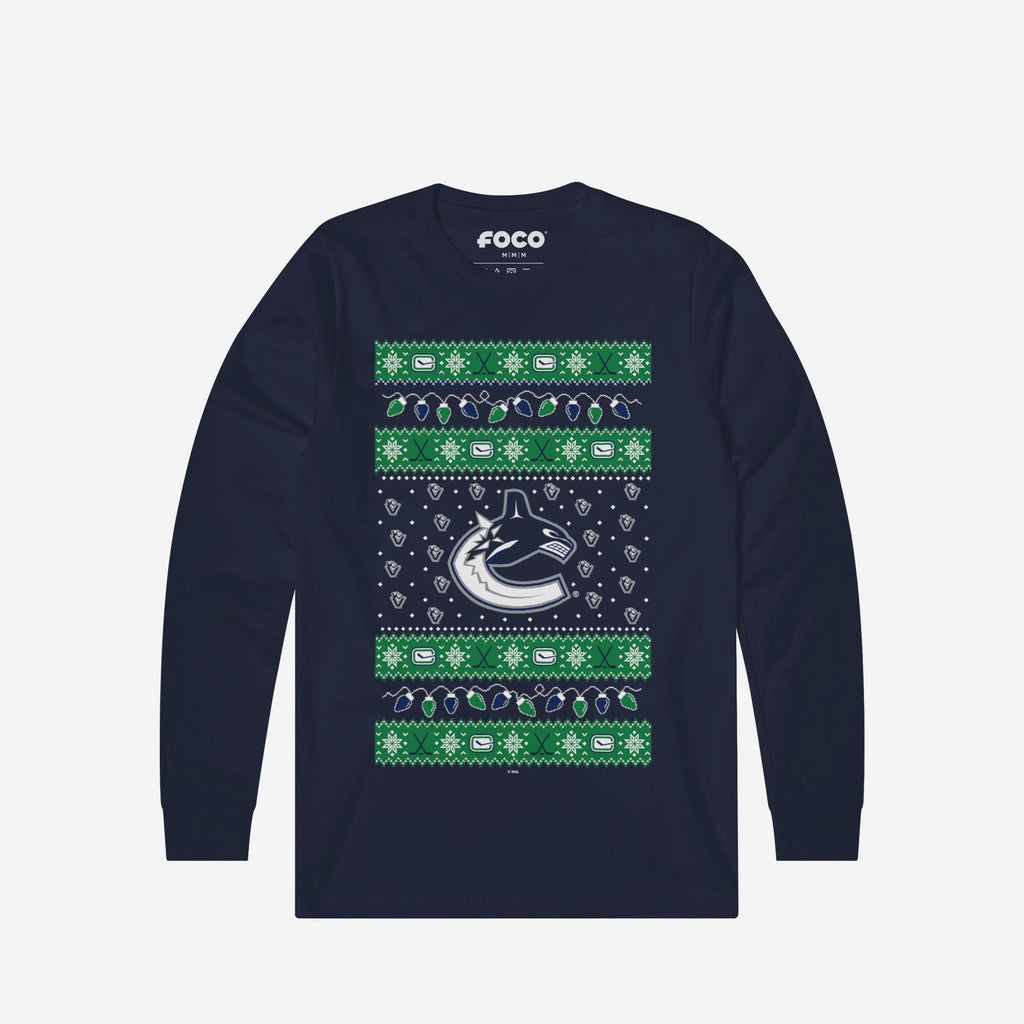 Vancouver Canucks Holiday Lights Sweater Long Sleeve T-Shirt FOCO S - FOCO.com