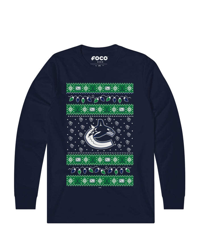 Vancouver Canucks Holiday Lights Sweater Long Sleeve T-Shirt
