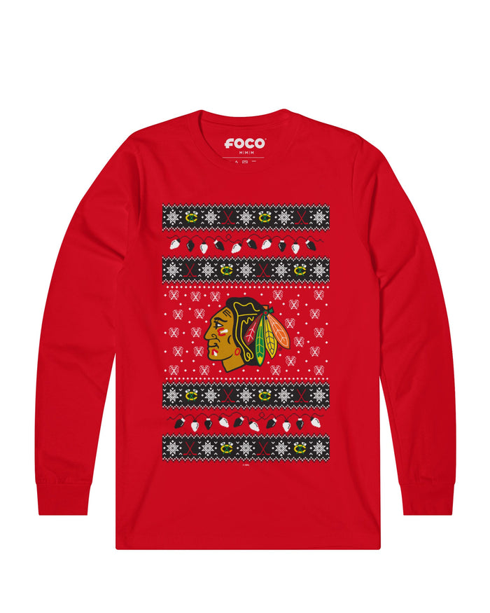 Chicago Blackhawks Holiday Lights Sweater Long Sleeve T-Shirt