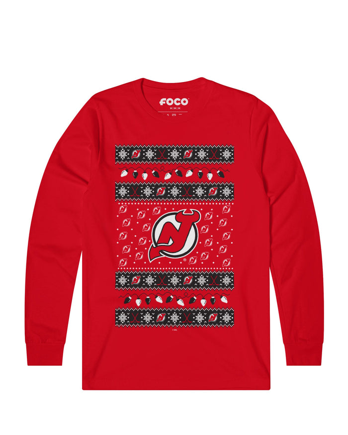 New Jersey Devils Holiday Lights Sweater Long Sleeve T-Shirt