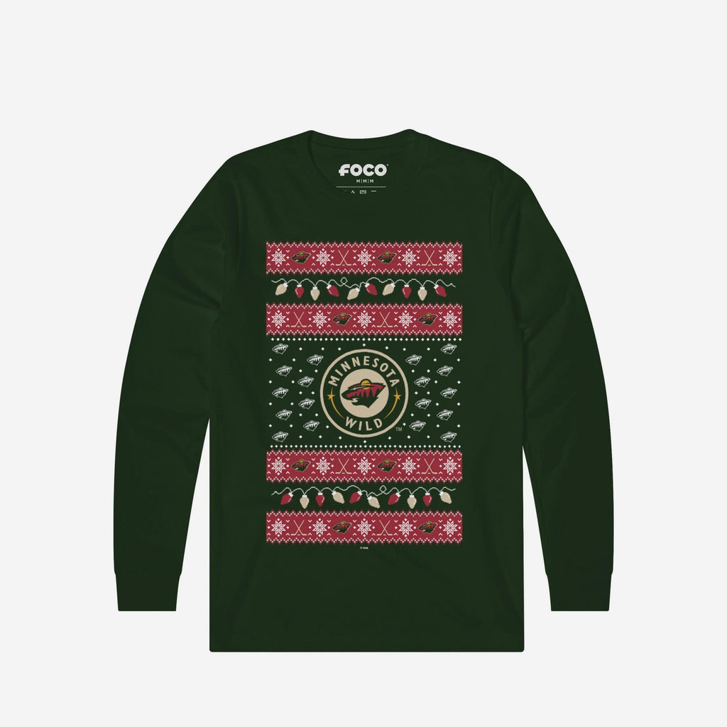 Minnesota Wild Holiday Lights Sweater Long Sleeve T-Shirt FOCO S - FOCO.com