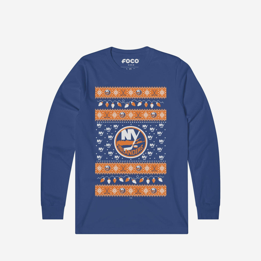 New York Islanders Holiday Lights Sweater Long Sleeve T-Shirt FOCO S - FOCO.com