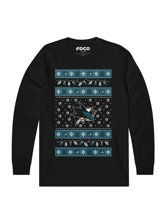 San Jose Sharks Holiday Lights Sweater Long Sleeve T-Shirt