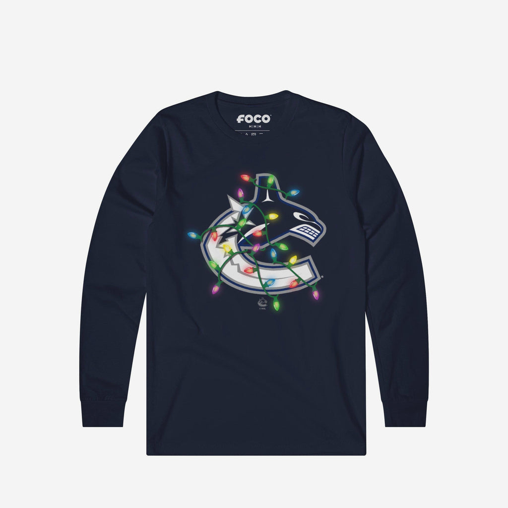 Vancouver Canucks Primary Logo Holiday Lights Long Sleeve T-Shirt FOCO S - FOCO.com