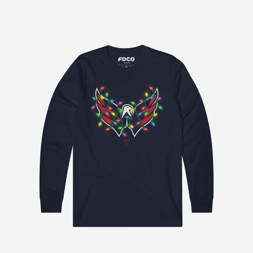 Washington Capitals Primary Logo Holiday Lights Long Sleeve T-Shirt FOCO S - FOCO.com