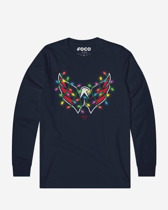 Washington Capitals Primary Logo Holiday Lights Long Sleeve T-Shirt FOCO S - FOCO.com