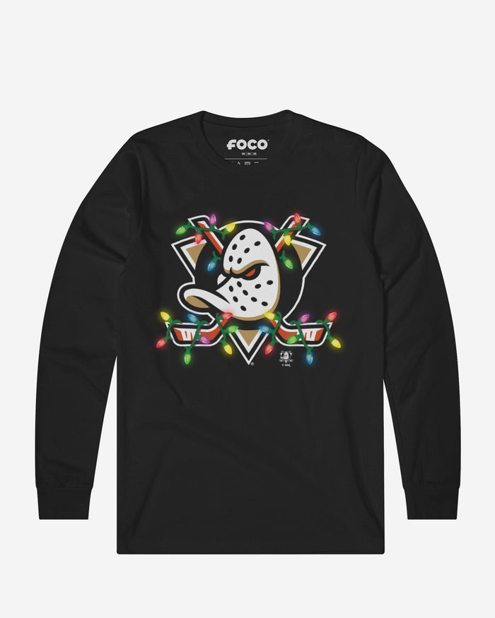 Anaheim Ducks Primary Logo Holiday Lights Long Sleeve T-Shirt FOCO S - FOCO.com