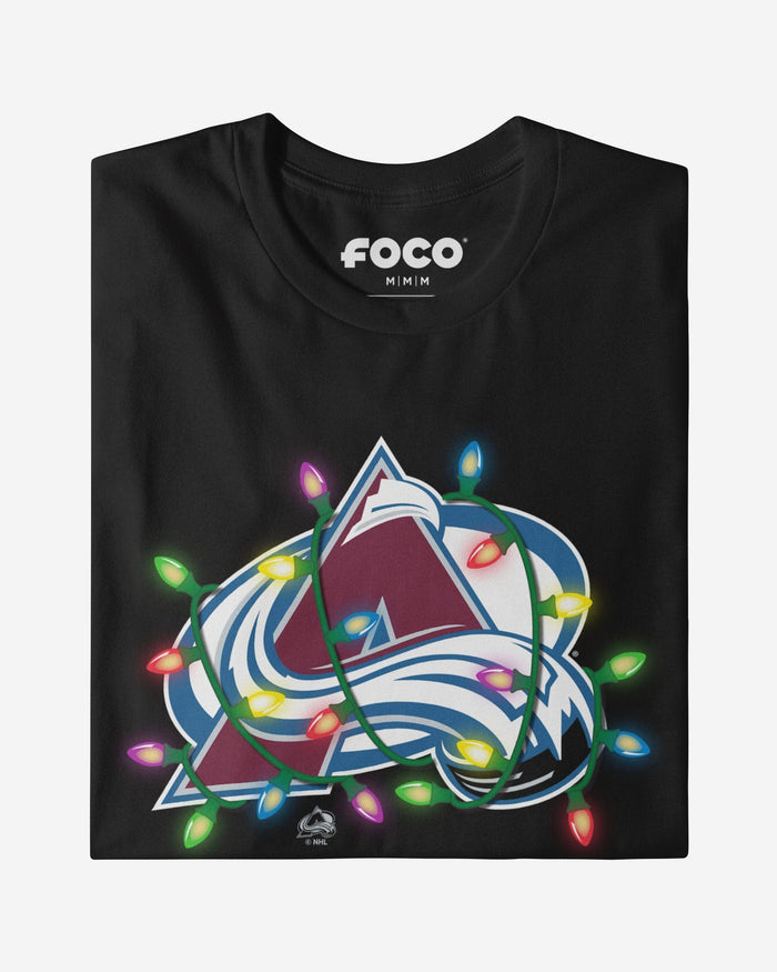 Colorado Avalanche Primary Logo Holiday Lights Long Sleeve T-Shirt FOCO S - FOCO.com