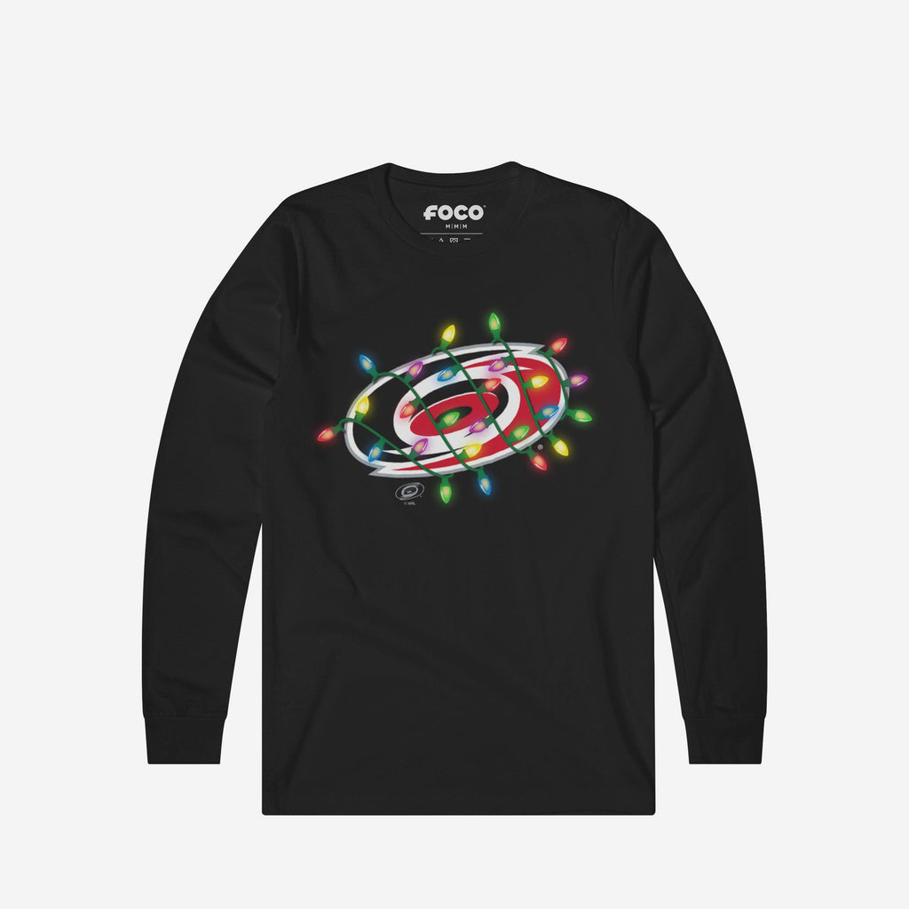 Carolina Hurricanes Primary Logo Holiday Lights Long Sleeve T-Shirt FOCO S - FOCO.com