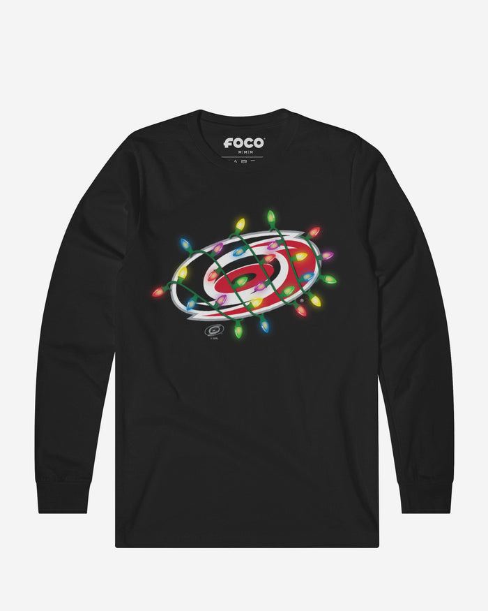 Carolina Hurricanes Primary Logo Holiday Lights Long Sleeve T-Shirt FOCO S - FOCO.com