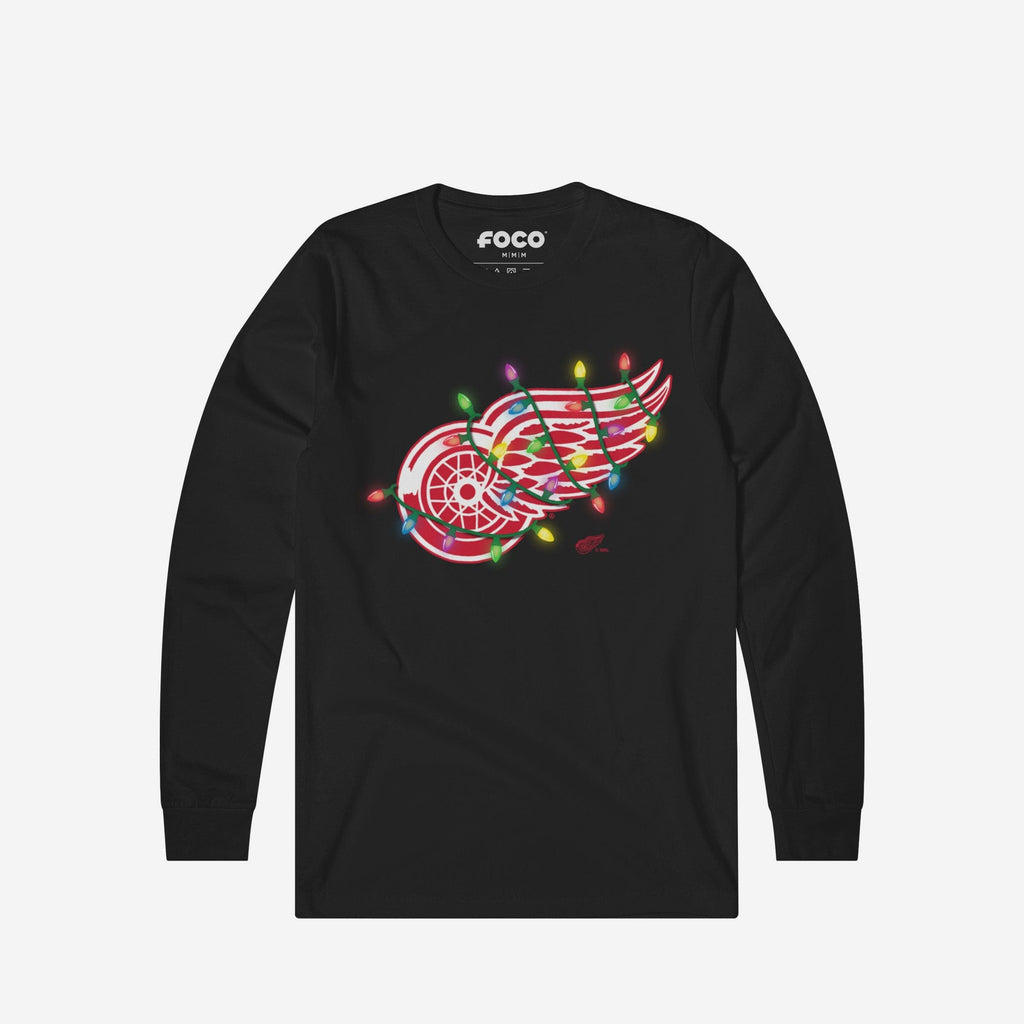 Detroit Red Wings Primary Logo Holiday Lights Long Sleeve T-Shirt FOCO S - FOCO.com