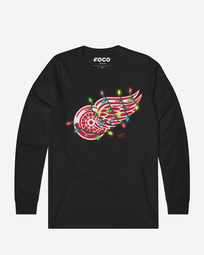 Detroit Red Wings Primary Logo Holiday Lights Long Sleeve T-Shirt FOCO S - FOCO.com