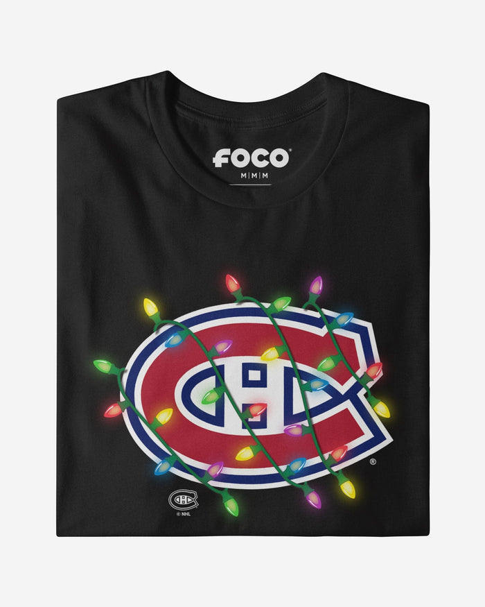 Montreal Canadiens Primary Logo Holiday Lights Long Sleeve T-Shirt FOCO S - FOCO.com