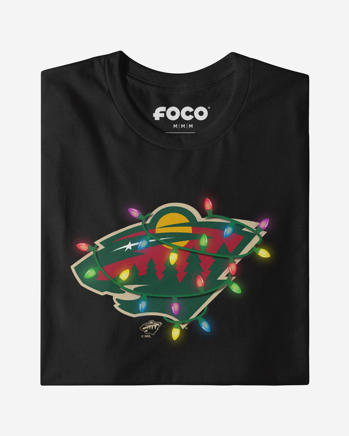Minnesota Wild Primary Logo Holiday Lights Long Sleeve T-Shirt FOCO S - FOCO.com