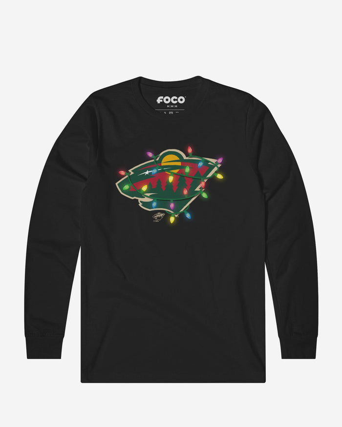 Minnesota Wild Primary Logo Holiday Lights Long Sleeve T-Shirt FOCO S - FOCO.com