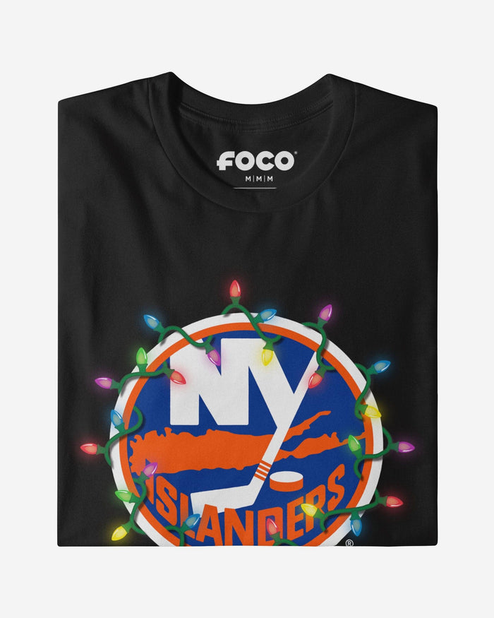 New York Islanders Primary Logo Holiday Lights Long Sleeve T-Shirt FOCO S - FOCO.com