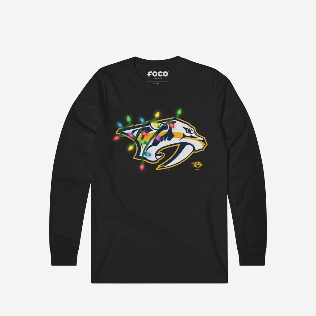 Nashville Predators Primary Logo Holiday Lights Long Sleeve T-Shirt FOCO S - FOCO.com
