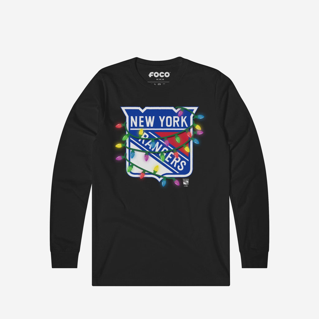 New York Rangers Primary Logo Holiday Lights Long Sleeve T-Shirt FOCO S - FOCO.com